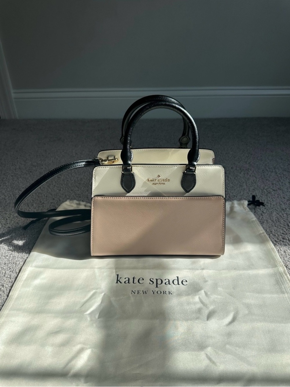 Kate Spade Cream, Blush & Black Two-Tone Leather Satchel